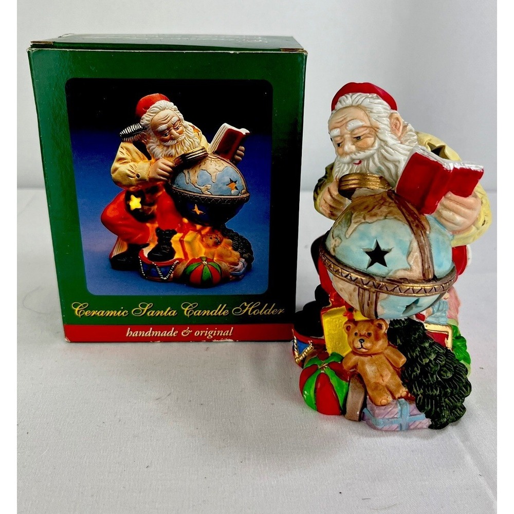 Vintage Handmade Ceramic Santa with Globe Votive Candle Holder